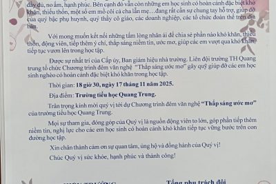 ĐÊM VĂN NGHỆ “THẮP SÁNG ƯỚC MƠ” CỦA TRƯỜNG TIỂU HỌC QUANG TRUNG